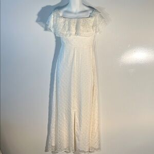 Modcloth NWT SZS Cream Swiss Dot Maxi Dress Cottage Boho Bridal Romantic Fairy